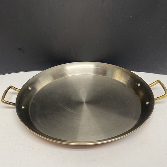 Copper Bottom Paella Pan Brass Handled 15 Inch - Picture 1 of 17